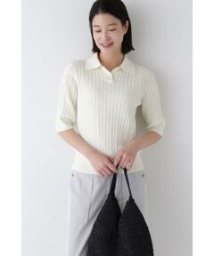 human woman / ヒューマンウーマン ニット・セーター | ◆コットンケーブル柄ポロニットプルオーバー