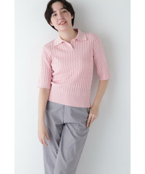 human woman / ヒューマンウーマン ニット・セーター | ◆コットンケーブル柄ポロニットプルオーバー | 詳細2