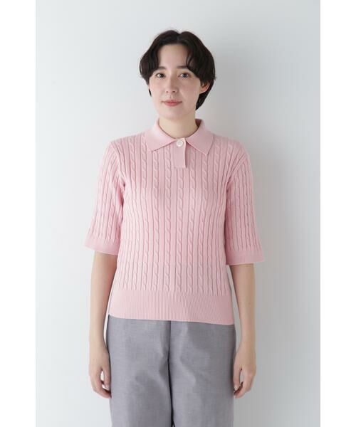 human woman / ヒューマンウーマン ニット・セーター | ◆コットンケーブル柄ポロニットプルオーバー | 詳細6