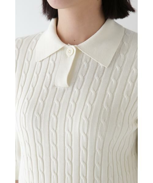 human woman / ヒューマンウーマン ニット・セーター | ◆コットンケーブル柄ポロニットプルオーバー | 詳細14