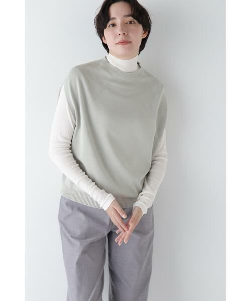 human woman/ヒューマンウーマン ◆ハイゲージクルーネックニットベスト ライトカーキ M human woman/ヒューマンウーマン ◆ハイゲージクルーネックニットベスト ライトカーキ M