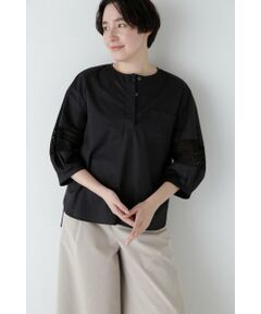 human woman / ヒューマンウーマン シャツ・ブラウス | ◆コットンツイルレースドッキングブラウス