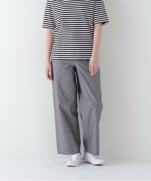 human woman/ヒューマンウーマン ◆綿麻シャンブレーセミワイドパンツ ネイビー M human woman/ヒューマンウーマン ◆綿麻シャンブレーセミワイドパンツ ネイビー M