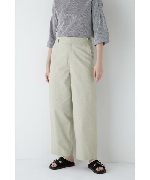 human woman/ヒューマンウーマン ◆綿麻シャンブレーセミワイドパンツ カーキ S human woman/ヒューマンウーマン ◆綿麻シャンブレーセミワイドパンツ カーキ S