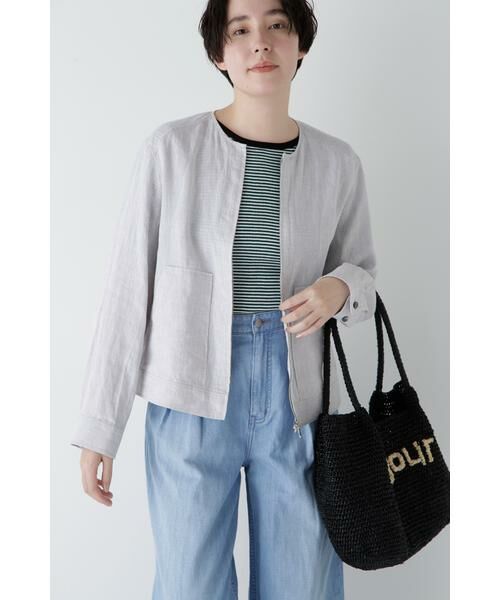 human woman/ヒューマンウーマン ◆ハードマンリネンノーカラージップブルゾン グレージュ2 M human woman/ヒューマンウーマン ◆ハードマンリネンノーカラージップブルゾン グレージュ2 M