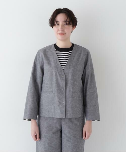 human woman / ヒューマンウーマン ブルゾン | ◆綿麻シャンブレーVネックブルゾン | 詳細3