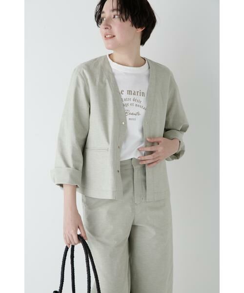 human woman / ヒューマンウーマン ブルゾン | ◆綿麻シャンブレーVネックブルゾン | 詳細8