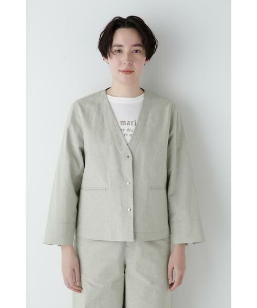 human woman / ヒューマンウーマン ブルゾン | ◆綿麻シャンブレーVネックブルゾン | 詳細10