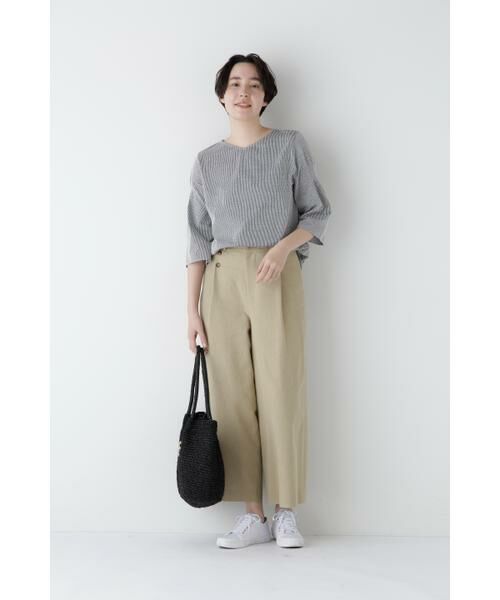 human woman / ヒューマンウーマン カットソー | ◆ジャガードストライプジャージーＶネックプルオーバー | 詳細3