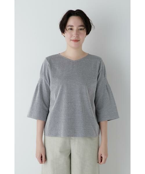 human woman / ヒューマンウーマン カットソー | ◆ジャガードストライプジャージーＶネックプルオーバー | 詳細4