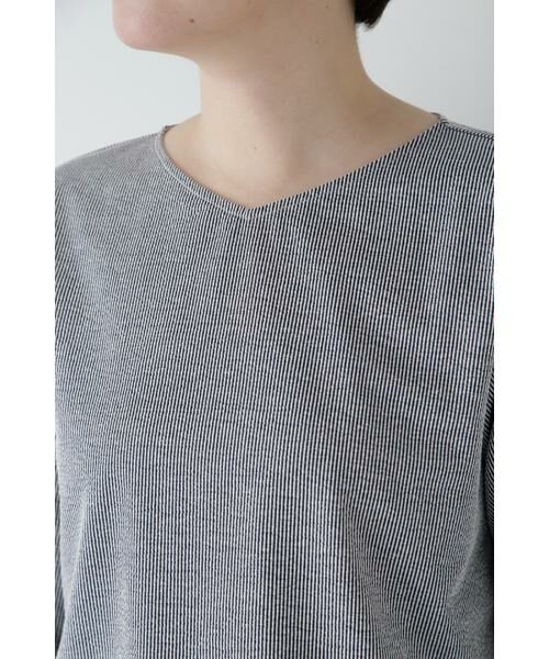 human woman / ヒューマンウーマン カットソー | ◆ジャガードストライプジャージーＶネックプルオーバー | 詳細7