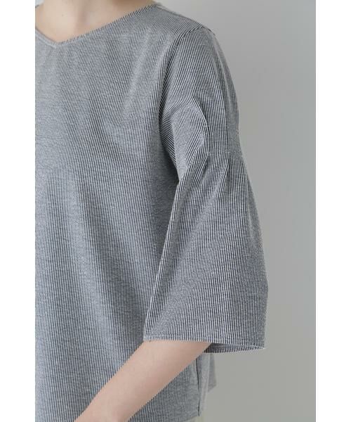 human woman / ヒューマンウーマン カットソー | ◆ジャガードストライプジャージーＶネックプルオーバー | 詳細8