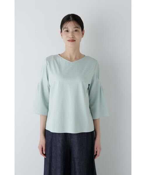 human woman / ヒューマンウーマン カットソー | ◆ジャガードストライプジャージーＶネックプルオーバー | 詳細13