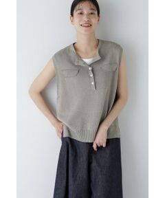 human woman / ヒューマンウーマン ニット・セーター | 【ウォッシャブル】ペーパーヤーンヘンリネックベスト