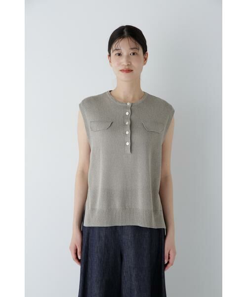 human woman / ヒューマンウーマン ニット・セーター | 【ウォッシャブル】ペーパーヤーンヘンリネックベスト | 詳細9