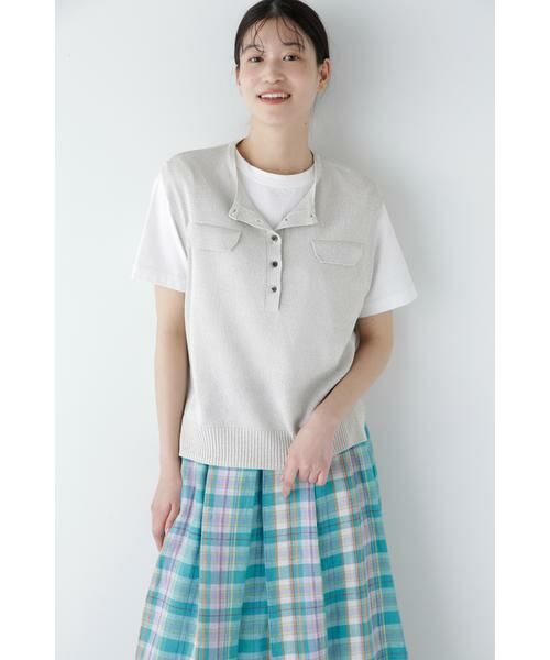 human woman / ヒューマンウーマン ニット・セーター | 【ウォッシャブル】ペーパーヤーンヘンリネックベスト | 詳細15