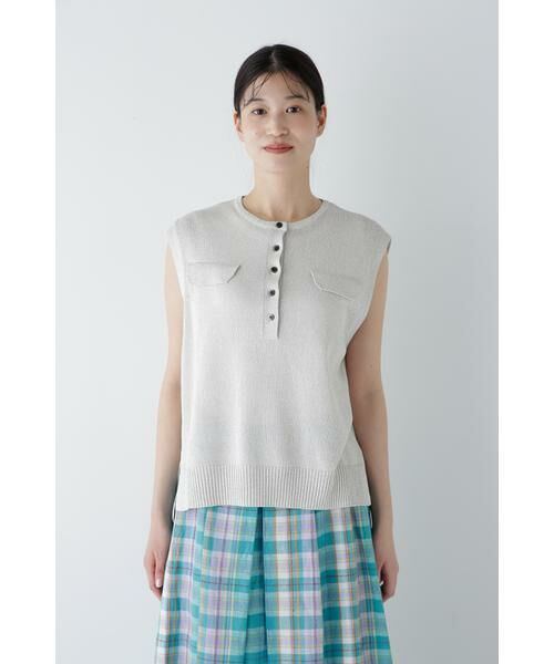 human woman / ヒューマンウーマン ニット・セーター | 【ウォッシャブル】ペーパーヤーンヘンリネックベスト | 詳細17
