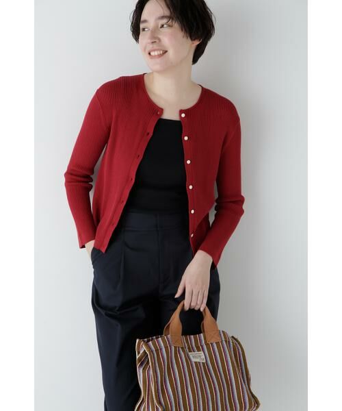 human woman/ヒューマンウーマン ◆コットン混UVカットクルーカーディガン レッド M human woman/ヒューマンウーマン ◆コットン混UVカットクルーカーディガン レッド M