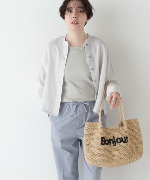 human woman/ヒューマンウーマン ◆ラミーバンドカラーシャツブラウス ライトグレー M human woman/ヒューマンウーマン ◆ラミーバンドカラーシャツブラウス ライトグレー M