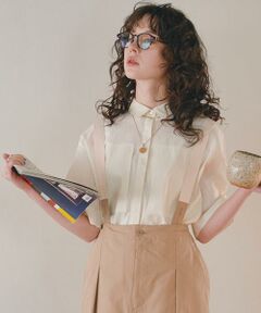 human woman / ヒューマンウーマン シャツ・ブラウス | ◆コットンリネンシャンブレーハーフスリーブボックスシャツ