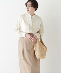 human woman / ヒューマンウーマン シャツ・ブラウス | ◆ラミーバンドカラーギンガムシャツブラウス