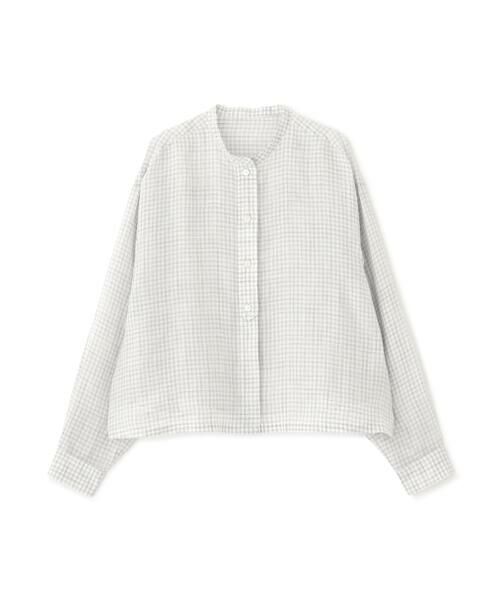 human woman / ヒューマンウーマン シャツ・ブラウス | ◆ラミーバンドカラーギンガムシャツブラウス | 詳細1