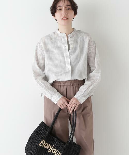 human woman / ヒューマンウーマン シャツ・ブラウス | ◆ラミーバンドカラーギンガムシャツブラウス | 詳細2