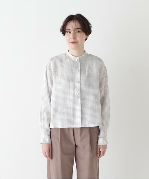 human woman / ヒューマンウーマン シャツ・ブラウス | ◆ラミーバンドカラーギンガムシャツブラウス | 詳細4
