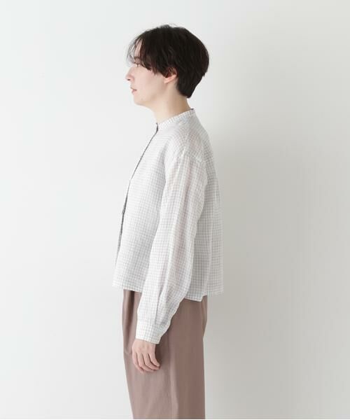 human woman / ヒューマンウーマン シャツ・ブラウス | ◆ラミーバンドカラーギンガムシャツブラウス | 詳細5