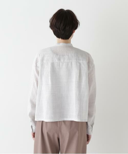 human woman / ヒューマンウーマン シャツ・ブラウス | ◆ラミーバンドカラーギンガムシャツブラウス | 詳細6