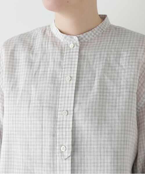 human woman / ヒューマンウーマン シャツ・ブラウス | ◆ラミーバンドカラーギンガムシャツブラウス | 詳細7