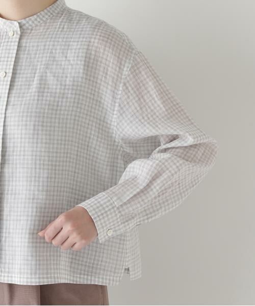 human woman / ヒューマンウーマン シャツ・ブラウス | ◆ラミーバンドカラーギンガムシャツブラウス | 詳細8