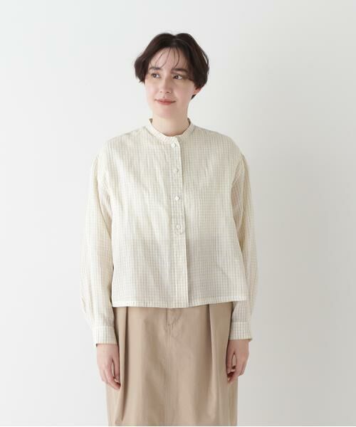 human woman / ヒューマンウーマン シャツ・ブラウス | ◆ラミーバンドカラーギンガムシャツブラウス | 詳細14