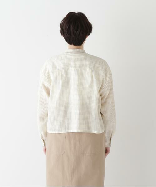 human woman / ヒューマンウーマン シャツ・ブラウス | ◆ラミーバンドカラーギンガムシャツブラウス | 詳細15