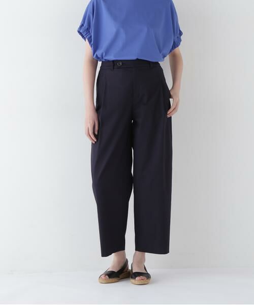 human woman/ヒューマンウーマン ◆ドビーストレッチワンタックセミワイドパンツ ネイビー S human woman/ヒューマンウーマン ◆ドビーストレッチワンタックセミワイドパンツ ネイビー S