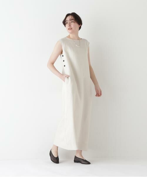 glance tokyo ホワイトリネンワンピース セール】 ◇リネンボートネックロングワンピース （ワンピース