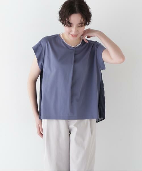 human woman / ヒューマンウーマン カットソー | 【接触冷感】プリーツドッキングカットソープルオーバー | 詳細2