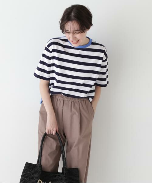 human woman/ヒューマンウーマン ◆シルケット天竺ボーダーカットソー ネイビーボーダー3 M human woman/ヒューマンウーマン ◆シルケット天竺ボーダーカットソー ネイビーボーダー3 M
