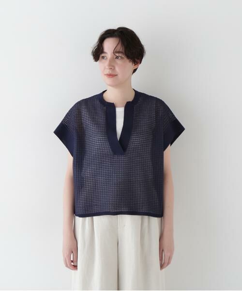 human woman / ヒューマンウーマン ニット・セーター | 【ウォッシャブル】【WEB・一部店舗限定】コットンポリエステルシアーチェックスキッパー | 詳細3