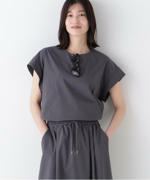 human woman/ヒューマンウーマン ◆コットンポリエステルウェザーストレッチフレンチスリーブプルオーバー チャコール1 M human woman/ヒューマンウーマン ◆コットンポリエステルウェザーストレッチフレンチスリーブプルオーバー チャコール1 M