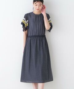 human woman / ヒューマンウーマン ワンピース | ◆コットンセルロースパネル幾何プリントフレアスリーブワンピース