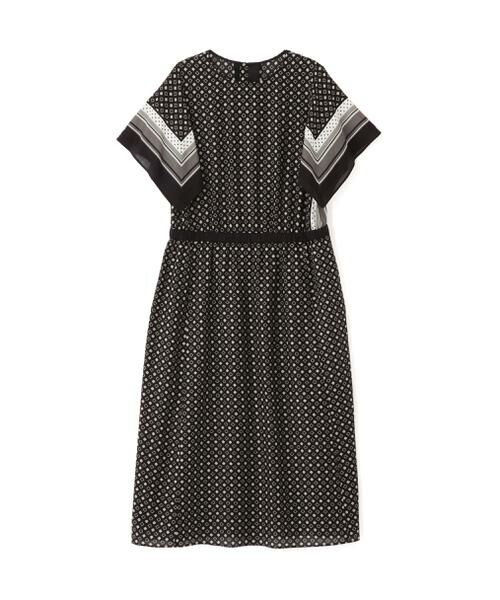 human woman / ヒューマンウーマン ワンピース | ◆コットンセルロースパネル幾何プリントフレアスリーブワンピース | 詳細1