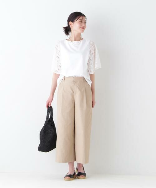 human woman / ヒューマンウーマン カットソー | 【接触冷感】ラッセルレースドッキングカットソープルオーバー | 詳細2