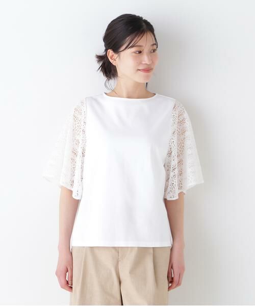 human woman / ヒューマンウーマン カットソー | 【接触冷感】ラッセルレースドッキングカットソープルオーバー | 詳細3