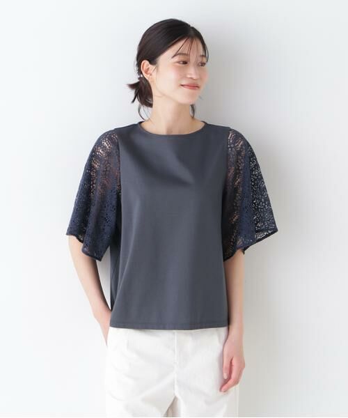 human woman / ヒューマンウーマン カットソー | 【接触冷感】ラッセルレースドッキングカットソープルオーバー | 詳細10