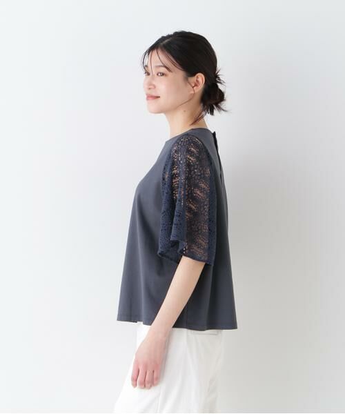 human woman / ヒューマンウーマン カットソー | 【接触冷感】ラッセルレースドッキングカットソープルオーバー | 詳細11