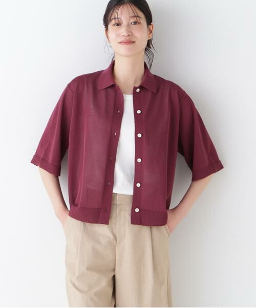 ウォッシャブル】シアーハイゲージ半袖カーディガン （ニット