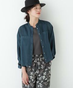 human woman / ヒューマンウーマン シャツ・ブラウス | ◆ラミーバンドカラーシャツブラウス