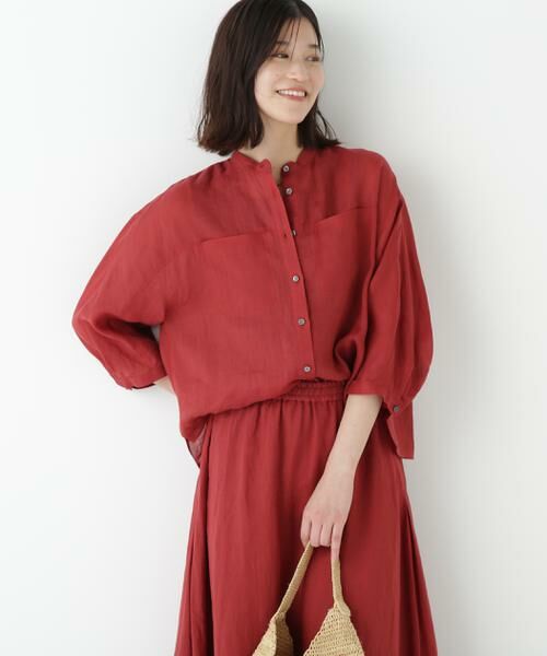 human woman / ヒューマンウーマン シャツ・ブラウス | ◆ラミーバンドカラーシャツブラウス | 詳細2