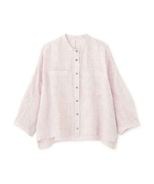 human woman / ヒューマンウーマン シャツ・ブラウス | ◆ラミーバンドカラーチェックシャツブラウス | 詳細1